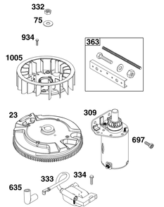 Flywheel, Ignition, And Starter Group Diagram and Parts List for 40T877-0008-B5  Briggs and Stratton Engine